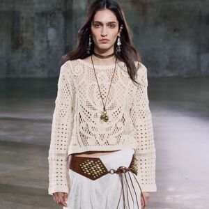 Zara Crochet Style Long Sleeve Top in Light Ecru Size S